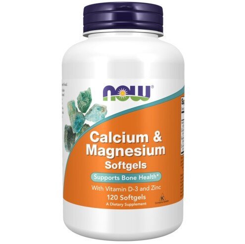 NOW Calcium & Magnesium con vitamina D3 e zinco, flacone da 120 capsule softgel